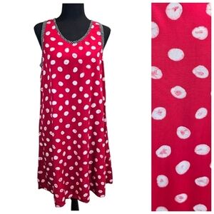 Iguana Red Polka Dot Rayon Swing Dress Small Sleeveless Retro Summer Shift Artsy